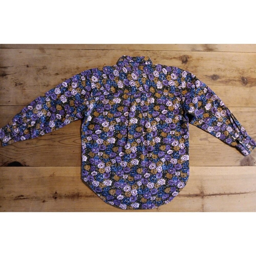 Vtg Punch Womens S Purple Floral Metal Button Down Shirt Cottagecore Western - Picture 6 of 6